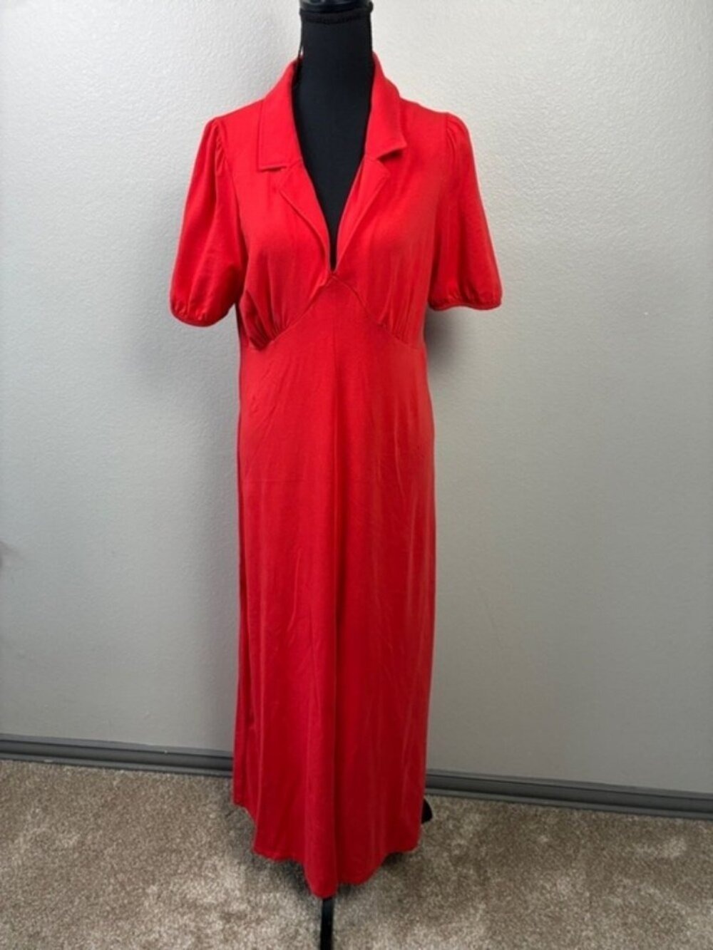 Asos Red Knit Maxi Dress Polo Collar V-Neck Side Slit 10